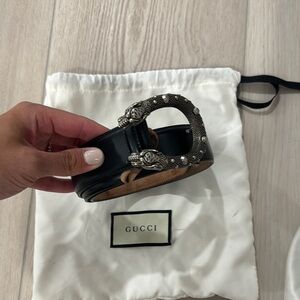 Gucci Black Leather Belt with Silver Buckle